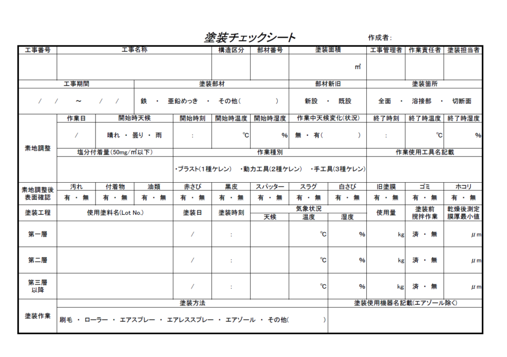 塗装チェックシート